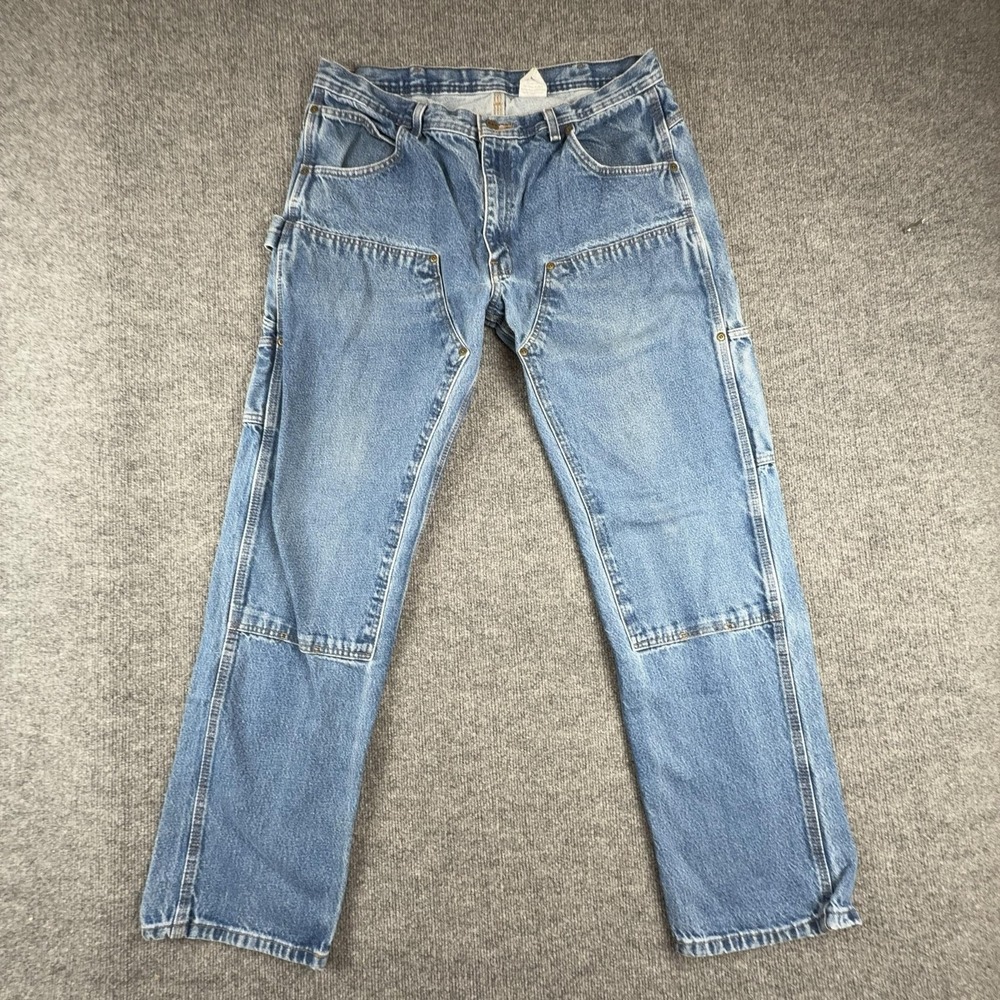 Key Jeans Mens 38x31 Blue Relaxed Straight Carpenter Workwear Double knee